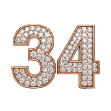 Diamond Number 34 Sparkling Gemstone Digits Illustration for Celebrations and Design