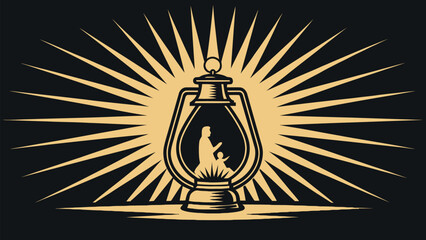 Classic lantern illuminates mother and child with warm radiant light, perfect for holiday themes