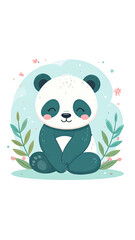 Obraz premium Adorable cartoon panda bear sitting peacefully with closed eyes and rosy cheeks.