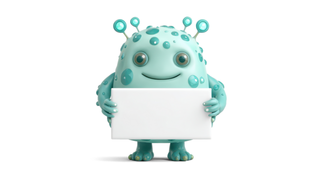 fuzzy turquoise alien with a round fluffy body