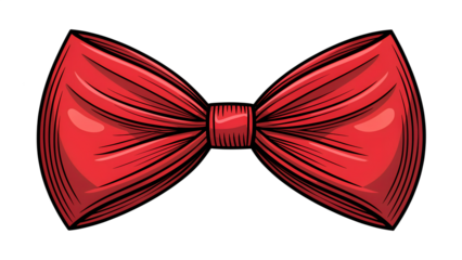 Red satin ribbon bow gift decoration on a transparent background, an elegant fashion accessory element