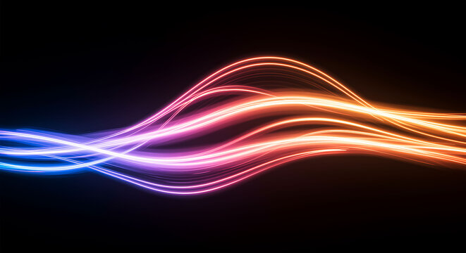 Colorful light trails on black background abstract dynamic flowing energy motion speed