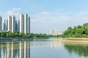 A high-rise building by the Jinjiang River in Wuhou District, Chengdu City, Sichuan Province, China