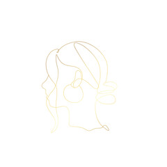 woman with gold line art logo vector icon template design
