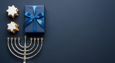 Hanukkah Celebration with Menorah Gift and Star Cookies
