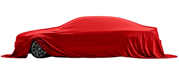 Red car covered with fabric isolated on a transparent background 1