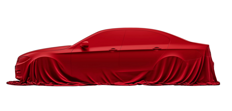 Red Car Covered With Fabric isolated on a transparent background