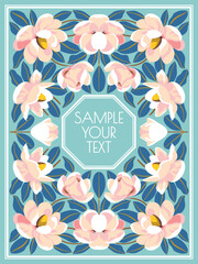 Antique frame in Art Nouveau style with a pattern of flowers, buds, leaves and branches. Vintage style concept. Handmade drawing vector illustration.