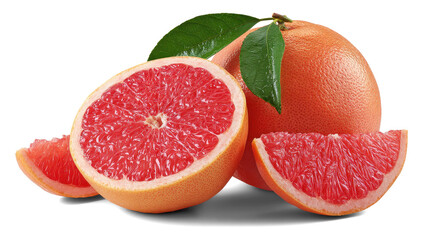 Organic grapefruit slices on white background