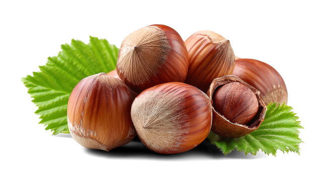 hazelnuts on a white background
