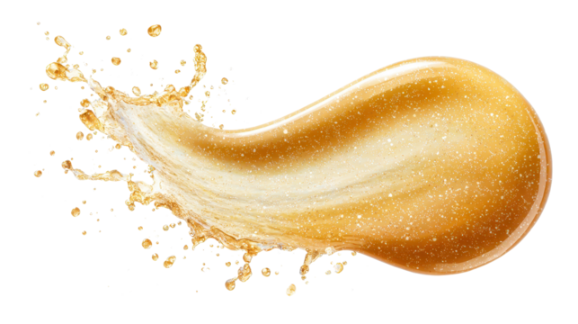 Pale orange vitamin C serum swatch, translucent with glossy finish, drop shape on white background. Transparent background