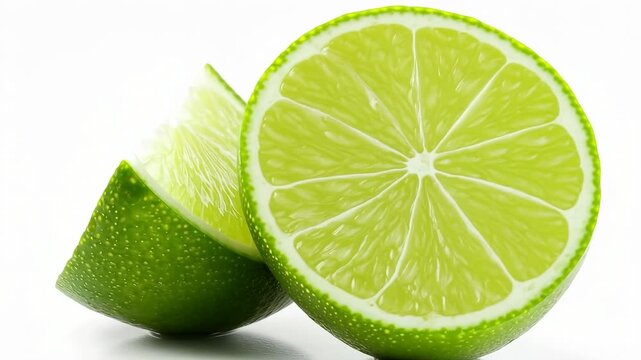 Fresh lime wedge isolated on white background