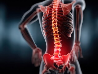 human back with the lower back area highlighted in red, symbolizing sciatica pain