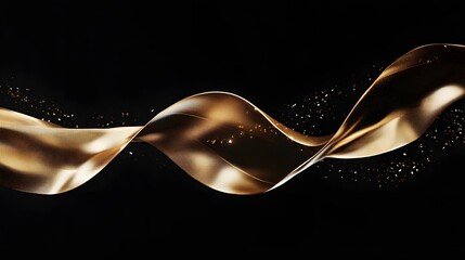 Elegant golden ribbon swirls gracefully against a dark background, creating a luxurious and flowing design.