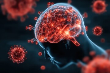 Brain inflammation with red generic virus cells