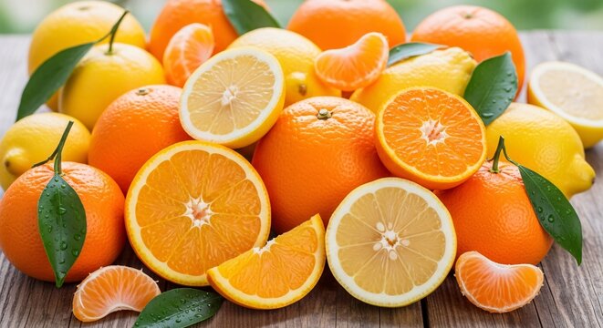 Fresh citrus fruits arrangement with vibrant oranges lemons and tangerines