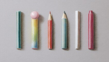 Colorful pencils and crayons in a row
