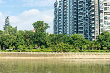 A high-rise building by the Jinjiang River in Wuhou District, Chengdu City, Sichuan Province, China