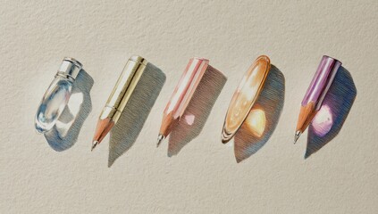 Four colorful writing instruments with shadows