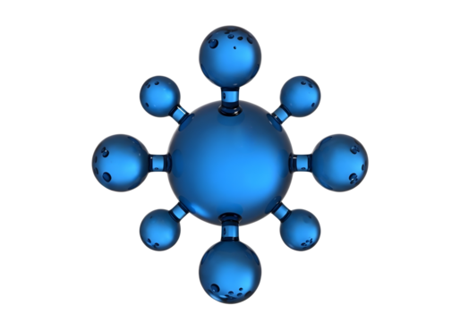 Blue molecular structure model isolated on transparent background