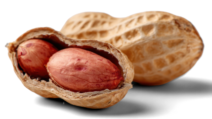 Peanuts. Two unpeeled nuts isolated on white background