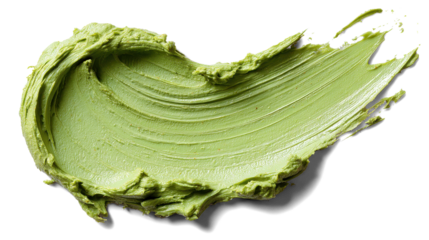 Pistachio green face mask smear, rich creamy matte texture, natural tone on white background. Transparent background