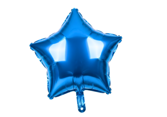 Shiny blue star shaped balloon isolated on transparent background