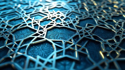 Elegant silver geometric pattern overlaying a rich blue textured surface, creating a sophisticated abstract background