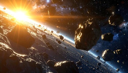 Sunlight Glares Over Space Rocks