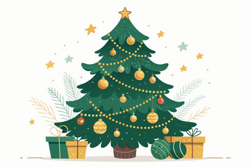 Showcasing Christmas Tree Decorated With Ornaments And Lights Crisp High-Quality Stock Image