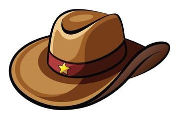 Detailed cartoon cowboy hat illustration features a red band and golden star