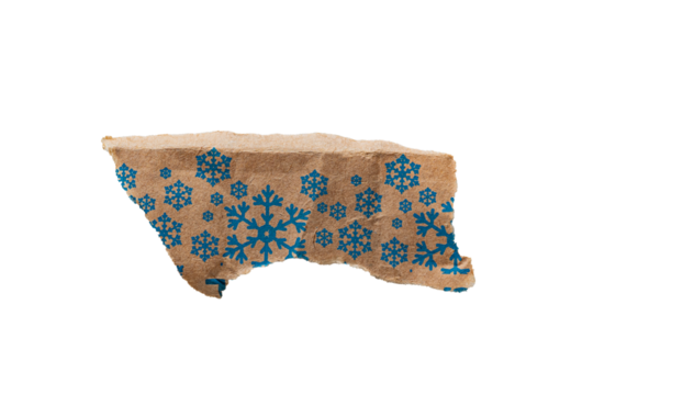 Fragmento triangular de papel kraft rasgado con estampado azul de copos de nieve - Powered by Adobe