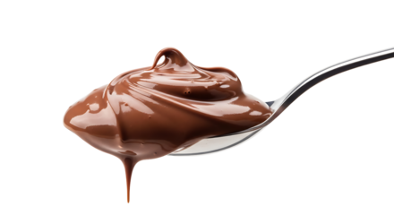 Silky liquid chocolate on a spoon with clipping path, clean overlay for food blogs, cooking websites, and delicious promotional content. | melted chocolate on transparent background