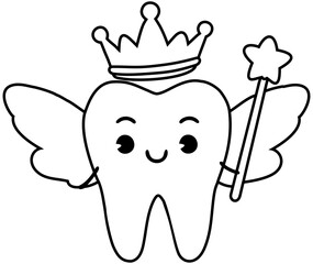 Tooth Fairy Outline Illustration. Editable Color Vector