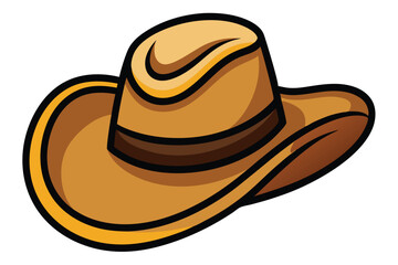 Detailed cartoon rendering shows a brown outback hat with dark outline