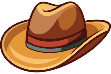Isolated cartoon cowboy hat shows brown tones and a simple colorful band around its crown