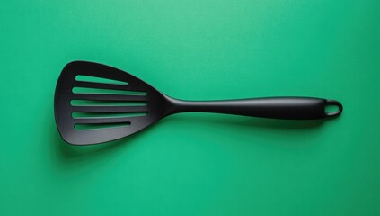 Black plastic spatula on a teal background