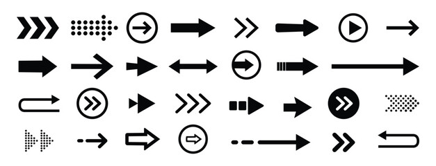 Arrows big black set icons. Arrow icon. Arrow vector collection. Arrow. Cursor. Collection different arrows sign. Modern simple arrows. Black arrow pointing to the right. Vector arrow illustration
