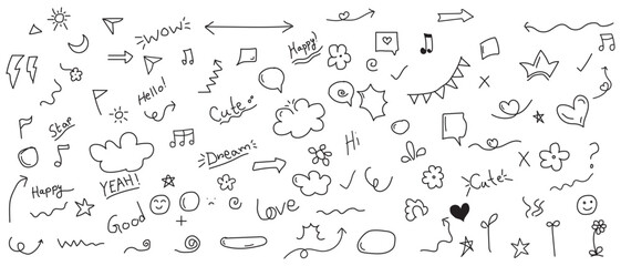 Icon cute background line flower element hand heart pattern star drawn. Background icon cute cloud vector sticker crayon cartoon child children arrow sketch summer school shape chalk text set graphic.