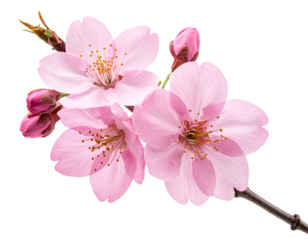 Delicate pink blossoms on a dark branch