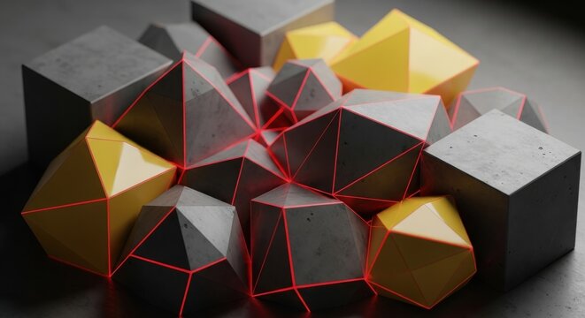 Abstract Geometric Shapes with Glowing Red Edges