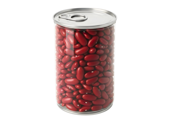 Clear plastic can filled with red kidney beans isolated on transparent background