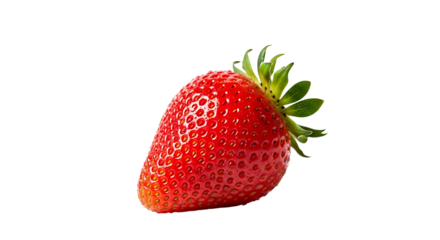 Vibrant red strawberry with green stems isolated on white. Ideal for menu design, nutrition labels, and commercial food marketing with a clipping path | transparent background
