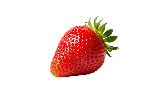 Vibrant red strawberry with green stems isolated on white. Ideal for menu design, nutrition labels, and commercial food marketing with a clipping path | transparent background