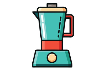 Teal blender with red base and handle sits centered against a white backdrop