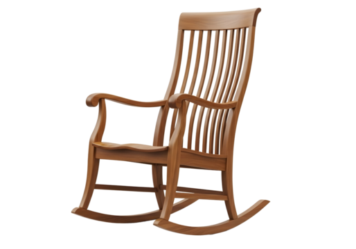 Antique wooden rocking chair isolated on transparent background