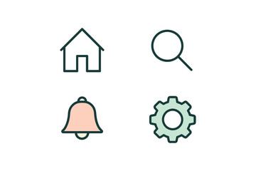 Set of four simple outline icons for mobile app interface design