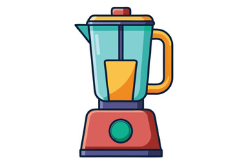 Retro kitchen appliance shows a cartoon blender with a turquoise carafe and orange handle