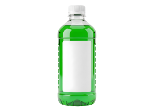 Green liquid in a clear plastic bottle with a white label isolated on transparent background - Powered by Adobe
