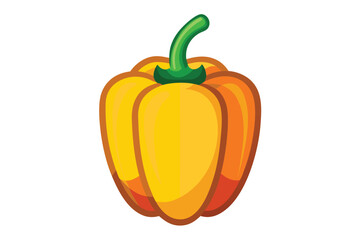 Yellow bell pepper shows smooth, shiny skin and a vibrant green stem on white